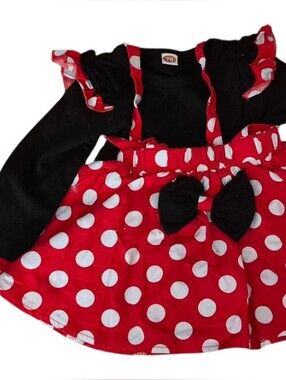 Girls Minnie Mouse, Red Polka Dot Skirt with Black Top - No Size Listed